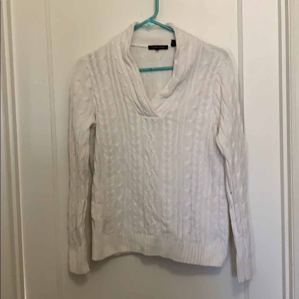 White cable knit cotton sweater